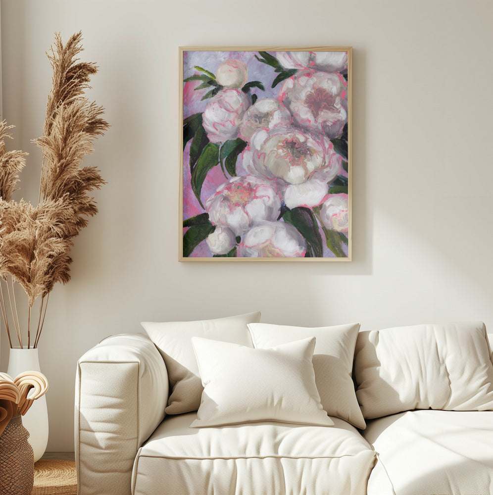White Peonies Portrait Framed Printed Canvas - Mala Art Co.