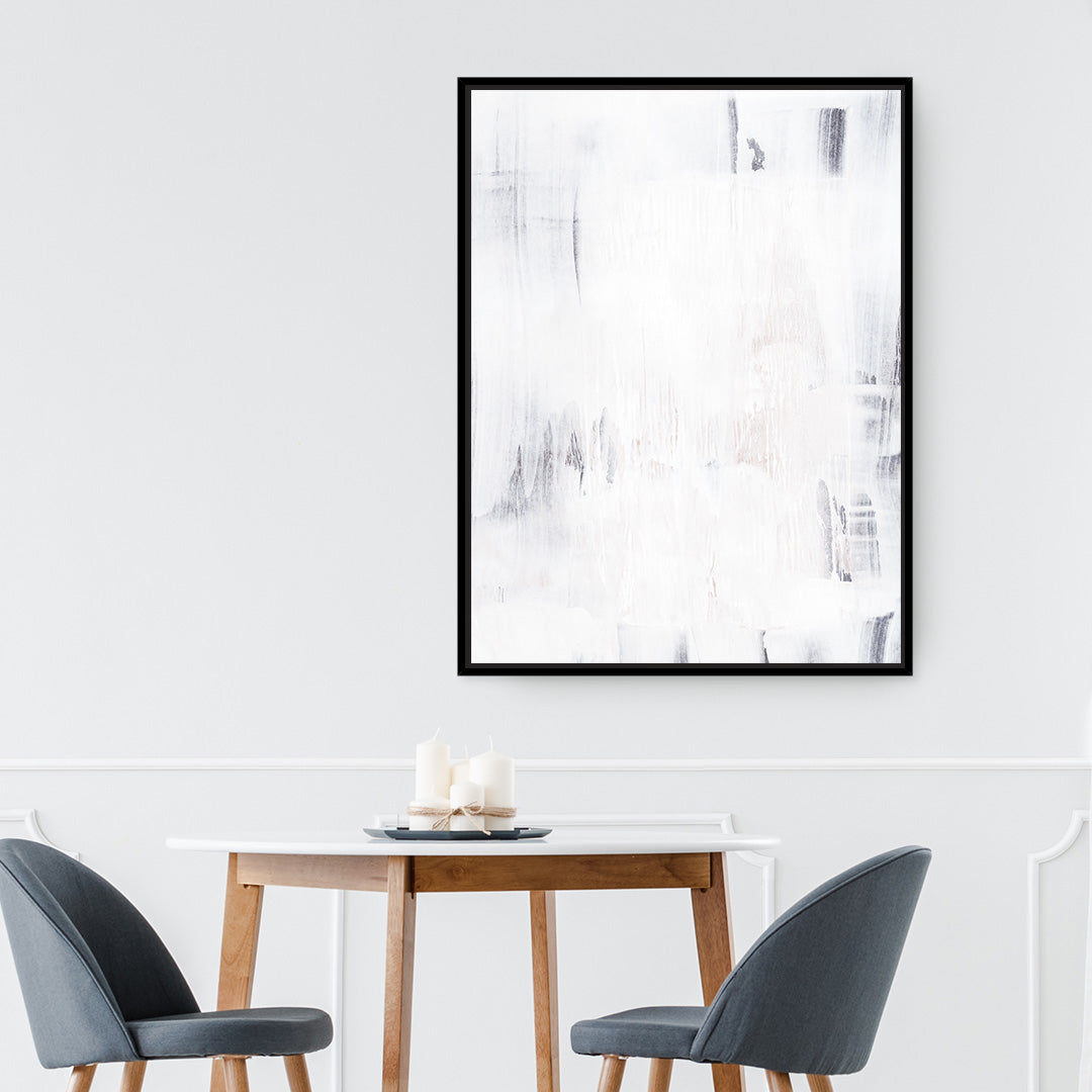 Soft White Brushstrokes Framed Printed Canvas