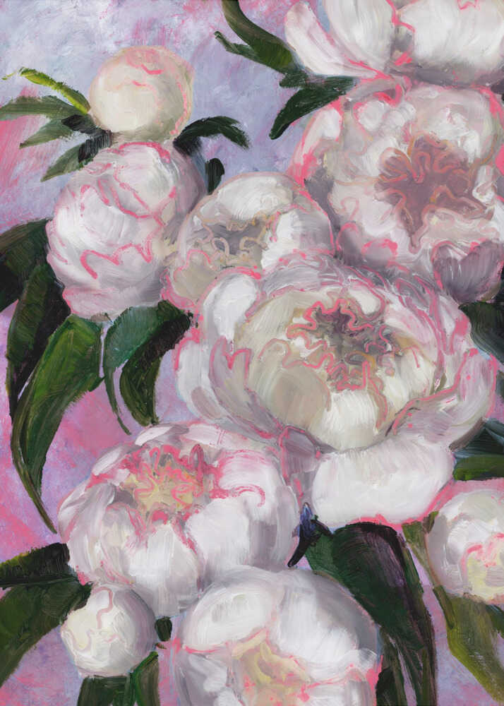 White Peonies With Pink Highlights Framed Printed Canvas - Mala Art Co.